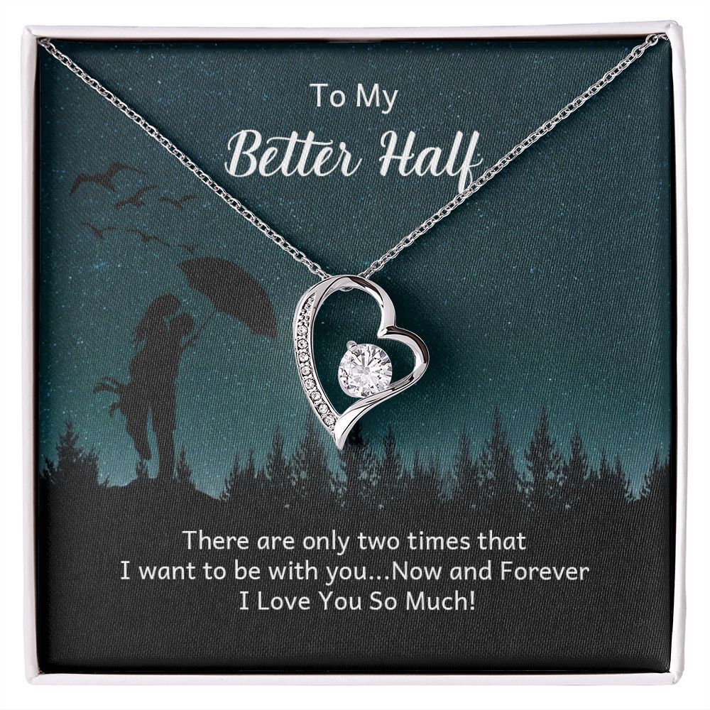 Better Half Only Two Forever Love CZ Heart Necklace White Gold Standard Box